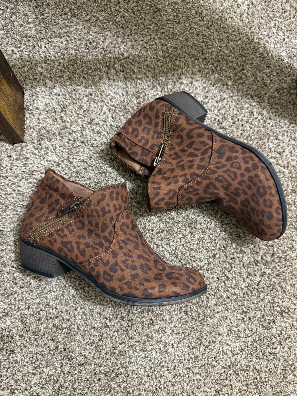 Sun + Stone Brown Leopard Print Ankle Booties